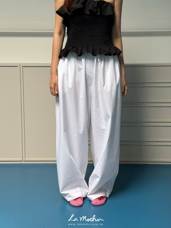 涼感不易皺綁帶長褲